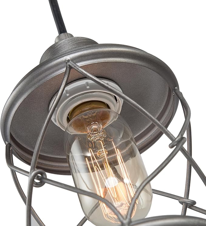 LOG BARN Farmhouse Cage Pendant Light Fixtures, Mini Rustic Industrial Hanging Pendant Lighting with Brushed Finish for Kitchen Island, Foyer, Hallway, Bedroom and Entryway