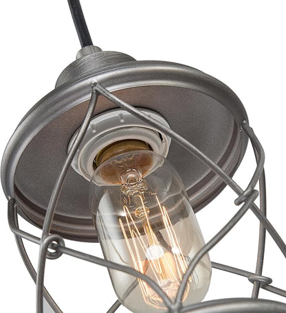 LOG BARN Farmhouse Cage Pendant Light Fixtures, Mini Rustic Industrial Hanging Pendant Lighting with Brushed Finish for Kitchen Island, Foyer, Hallway, Bedroom and Entryway