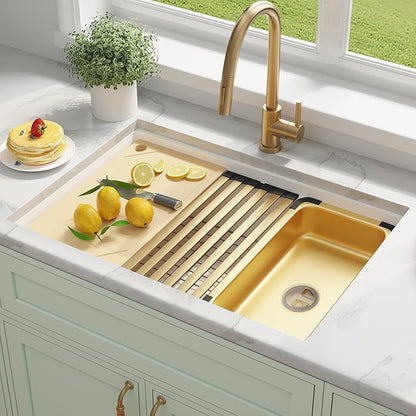 MILOSEN White Undermount Kitchen Sink, 30×18 Inch Workstation Ledge Under Counter Single Bowl Basin with Offset Drain, Granite Composite Quartz Material, Large Deep Sinks With Accessories