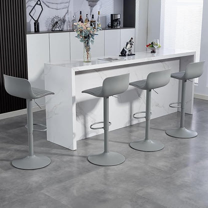 Bar Stools Set of 2 PU Leather Counter Height Bar stools with Back, Height Adjustable Swivel Kitchen Island Chairs, Armless, Large Base Gray AA433