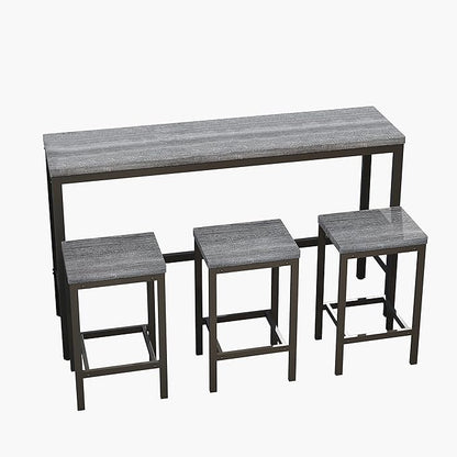 Merax 4-Piece Counter Height Extra Long Dining Table Set with 3 Stools and Footrest, Modern Design Kitchen Dining Table, Pub Table, Long Dining Table Set, Light Gray