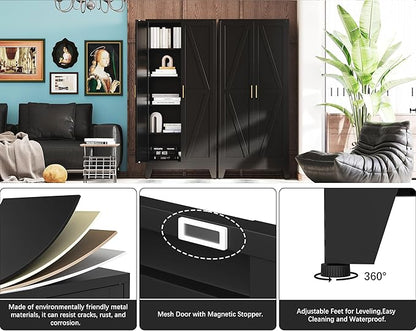 71" H Black Metal Storage Cabinets,Garage Storage Cabinet,Tall Pantry Cabinet with Doors,Kitchen Food Storage Cabinet,Farmhouse Storage Cabinets for Kitchen, Dining Room
