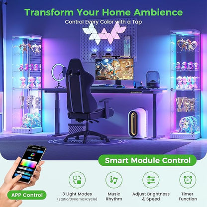 HNEBC 6-Tier Shelf with Glass Door, LED Display Case with RGB Lights& Motion Sensor, Lockable Curio Cabinet for Collectibles,Bookcase,China Cabinet-White