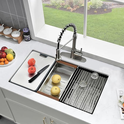 30 Inch Undermount Kitchen Sink-Brovy 30x19 Stainless Steel Undermount Sink Wokstation 16 Gauge 10" Deep Single Bowl Kitchen Sink with Cutting Board