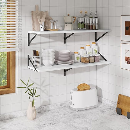 Acovy Floating Shelves for Wall,40" Wall Mounted Shelves Set of 2,Long Wood Floating Shelves,Hanging Wide Display & Storage Shelf with Metal Brackets for Bathroom,Bedroom,Kitchen,Living Room,White
