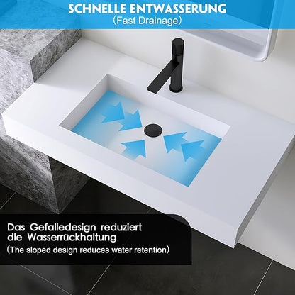 35'' Wall Mount Sink Matte Bathroom Vanity Vessel Sinks Artificial Stone Rectanglee Indoor Outdoors Modern Floating or Countertop Freestanding Wall Hang Sink Bowl (single Holes 35'')