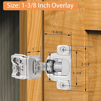 (2 Pack) 1-3/8 Inch Overlay Soft Close Cabinet Hinges, Kitchen Concealed Hinges for Face Frame Door, European Hinges with Brushed Nickel