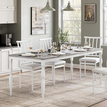 IDEALHOUSE 71 Inch Farmhouse Dining Table for 6-8 People, Rectangular Wood Kitchen Table with Heavy Duty Legs, Kitchen Dining Room Table for Dining Room Kitchen, Wash Grey