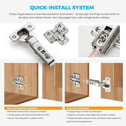HOME EDIT 15 Pairs 30 Pack European Half Overlay Soft Close Cabinet Hinges Concealed Kitchen Cabinet Hinges Heavy-Duty Frameless Adjustable for Cupboard Hardware