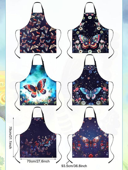 Bencailor 6 Pcs Spring Kitchen Aprons with Pockets Flower Rooster Bee Butterfly Sunflower Summer Aprons Bulk for Women(Dark Color,Butterfly)
