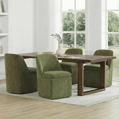 KISLOT Upholstered Dining Chairs Set of 2 with Casters, Modern Side Armless Deskchair with Washable Slipcover & Sturdy Metal Frame for Diningroom Bedroom Livingroom Reading Room, Green Fabric