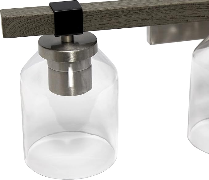 Elegant Designs VT1020-GRY 22" Country Farmhouse Gray and Brushed Nickel Decorative 3 Light Wall Mounted Metal Vanity Fixture with Clear Glass Shades for Bathroom, Entryway, Hallway