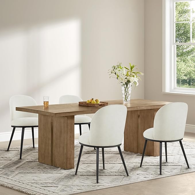 KISLOT Dining Chairs Set of 6, Fabric Upholstered Dining Room Chairs with Ergonomic Backrest & Metal Legs, Modern Kitchen Side Chairs for Home, Restaurant, and Café, Dove, 2 Boxs