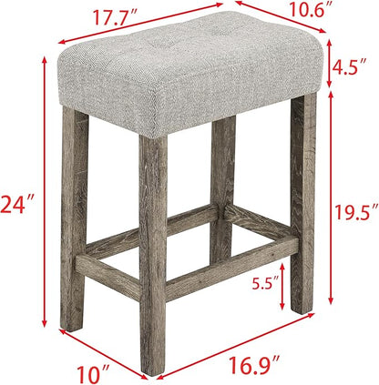 4-Piece Farmhouse Kitchen Table Stool Set with Power Outlets, Industrial Dining Tables with 3 Upholstered Stools, Wooden Counter Table Chairs w/Charging Station&2 USB Ports, Brown+Beige