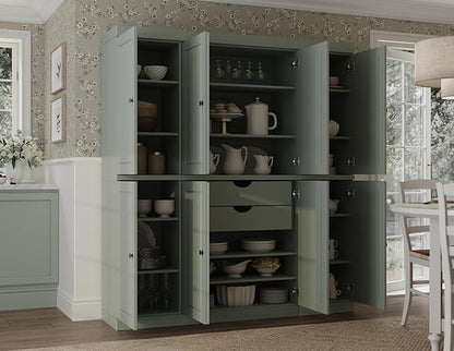 Palace Imports Solid Wood Pantry Cabinet - 71.5" Tall, 65" Wide Freestanding Storage Cabinet with 2-Drawer Kit & Adjustable Shelves – Sage, Renewable Eco-Friendly 100% Wood, Made in Brazil