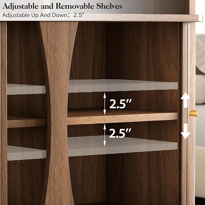 Decofy 39" Buffet Sideboard Cabinet, Mid Century Modern Console Cabinet with Roller Shutter Sliding Doors & Adjustable Shelves for Kitchen Cabinets, Living Room, Entryway, Coffee Bar Cabinet (Walnut)