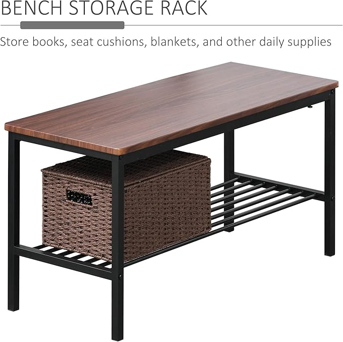 HOMCOM Industrial 4 Piece Dining Room Table Set with Bench Wooden Kitchen Table and Chairs w/Storage Rack for Kitchen, Dinette, Black/Brown
