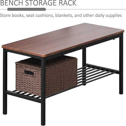 HOMCOM Industrial 4 Piece Dining Room Table Set with Bench Wooden Kitchen Table and Chairs w/Storage Rack for Kitchen, Dinette, Black/Brown