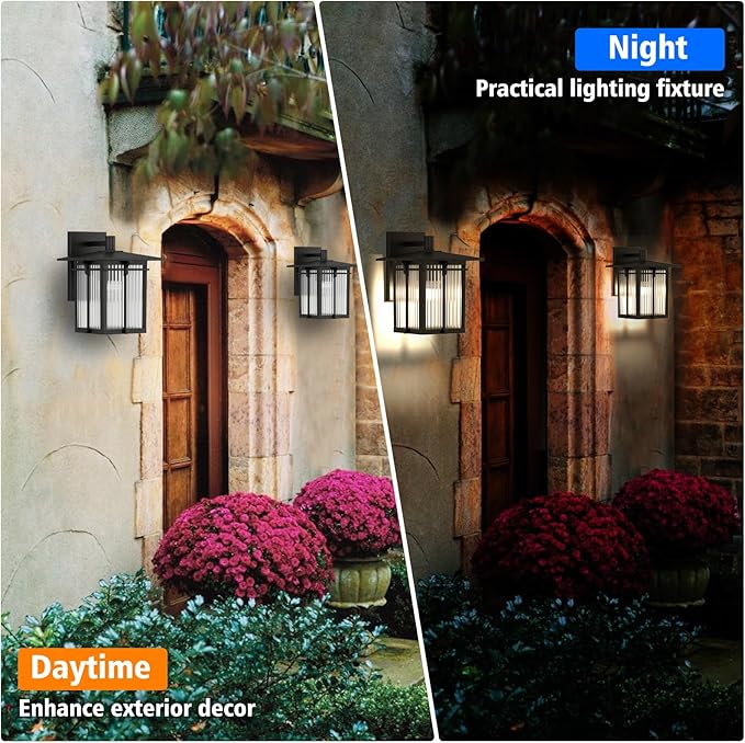 Retro Outdoor Wall Light for House, Outdoor Lighting Fixtures Wall Mount with Ribbed Glass, Soptted Black Aluminum Exterior Wall Lantern for Front Porch Garage Patio (12.2''H, 1 pc)