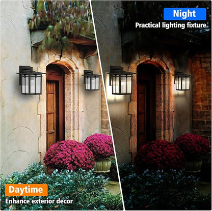 Modern Outdoor Wall Light for House, Outdoor Lighting Fixtures Wall Mount with Ribbed Glass, Soptted Black Aluminum Exterior Wall Lantern for Front Porch Garage Patio (10.2''H, 1 pc)