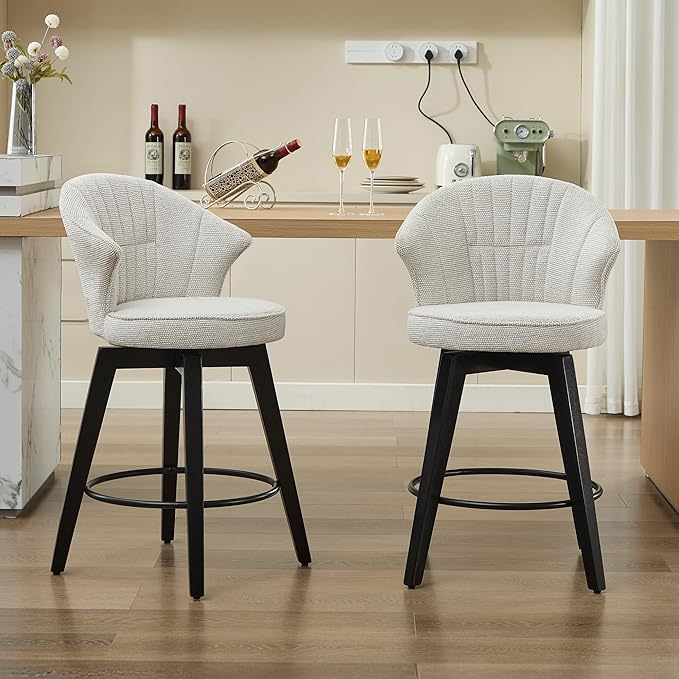 Wing Back Swivel Bar Stools Set of 2-25" Counter Height Adjustable Stools Chenille Upholstery, Leveling Feet for Kitchen Island, Home Pub or Dining Room