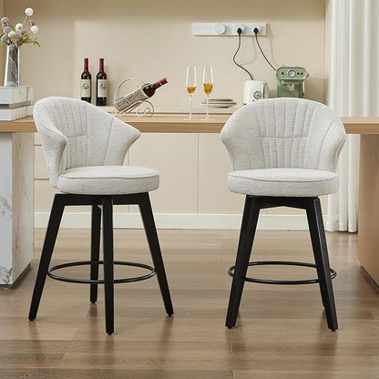 Wing Back Swivel Bar Stools Set of 2-25" Counter Height Adjustable Stools Chenille Upholstery, Leveling Feet for Kitchen Island, Home Pub or Dining Room