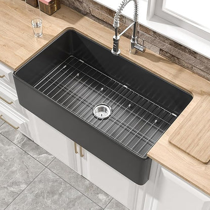 Extra Large Black Farmhouse Sink 36 x 20 Inch, Firecaly Apron Front Undermount Farm Sink Deep Single Bowl for Kitchen, w Accessories 2 Types, Fits MIN. Cabinet Size: 24"Dx39"W