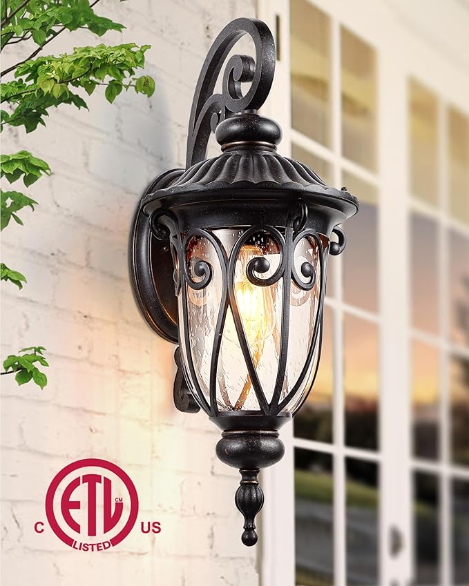 VIANIS Large Outdoor Lights for House Dusk to Dawn, Porch Lights Bronze, Waterproof Outdoor Light Fixture with Seed Glass,Anti-Rust Dusk to Dawn Outdoor Lighting for House, Porch, Entryway