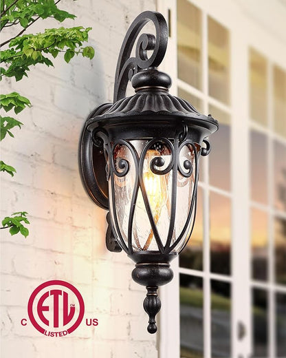 VIANIS Large Outdoor Lights for House Dusk to Dawn, Porch Lights Bronze, Waterproof Outdoor Light Fixture with Seed Glass,Anti-Rust Dusk to Dawn Outdoor Lighting for House, Porch, Entryway