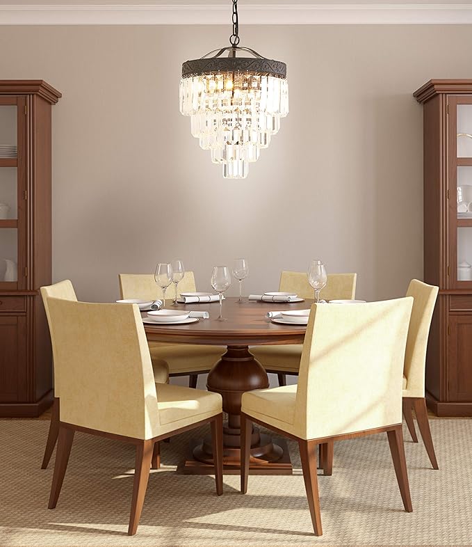 JONATHAN Y 12" Bronze/Clear 2-Light LED Chandelier, Modern Tiered Pendant Light Fixture for Dining Room, Bedroom, Entryway with Clear Faceted Crystal Shade (JYL9006B)