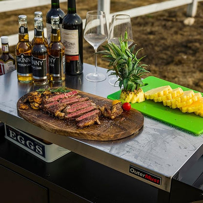 OuterMust Grill Table Outdoor Kitchen Cabinet, Moveable Outdoor Prep Table & Bar for Storage, Grilling and Pizza Oven, Multifunctional Silver & Black