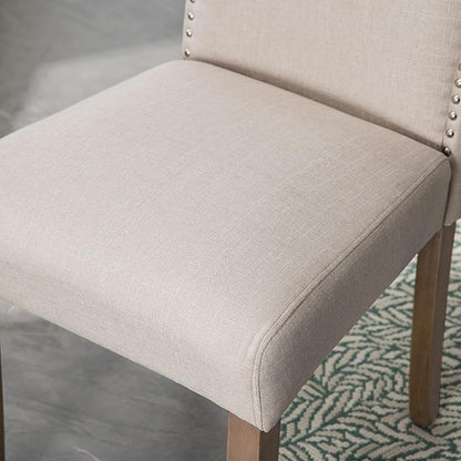 Upholstered Dining Chair Modern Stylish Parsons Kitchen Diner High Back with Silver Nailhead Trim & Wood Legs, Set of 2