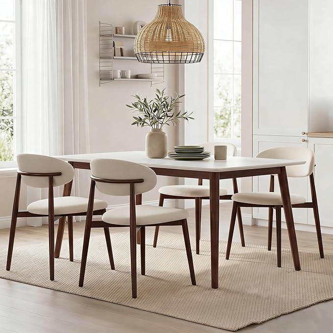 UVV Dining Chairs Set of 8, Metal Kitchen Chairs with Modern Fabric Upholstered for Dining Room, Beige