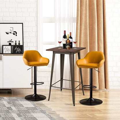 Glitzhome 3-Piece Pub Table and Chairs, Square Bar Height Adjustable Swivel PU Leather Bar Stools Set of 2, Rustic Dining Room Tables for Kitchen Island Bistro Office Living Room Small Space