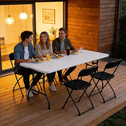 Folding Table 72" x 30" - Heavy Duty Plastic Table with Handle, Foldable & Portable, Fold-in-Half Utility Tables for Outdoor, Dining, Wedding, Events, Indoor, Picnic, Camping, Party (White)