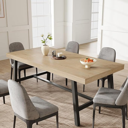 GarveeHome 70.87 Inch Rectangular Dinner Table for 6-8, Industrial Dining Table for Kitchen & Dining Room, Heavy Duty Metal Frame, Natural