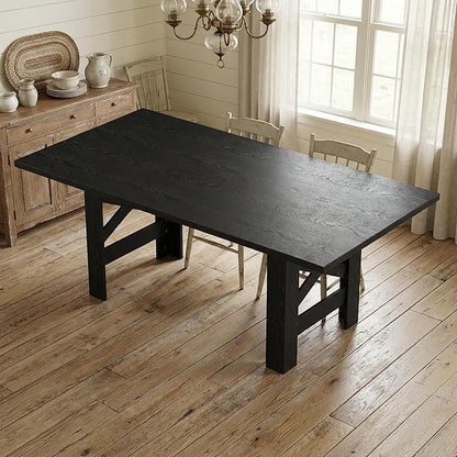 GarveeHome Dining Table for 6-8, 71" Long Large Wooden Farmhouse Kitchen Table with Thick Sturdy Frame, Rectangular Dining Room Dinner Table with Stable Triangular Legs for Kitchen,Office, Retro Black