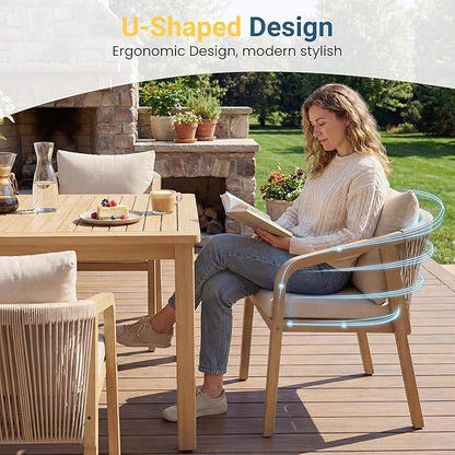 Wisteria Lane 9 Pieces Acacia Outdoor Patio Table and Chairs Set for 8, Patio Outdoor Dining Table Set with Cushion, Modern Outdoor Patio Table Set for Lawn Backyard Garden Deck, Beige