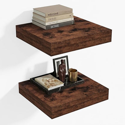 Heimlove 12 Inch Deep Floating Shelves, 12 x 12 inches Long Wall Shelf, Large Extra Display Shelf & Storage Shelf, Rustic Wood Wall Shelves for Fireplace Mantel, Brown - 2Pack