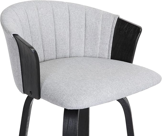 Armen Living Diana 26" Seat Height Mid Century Modern Swivel Black Wood Bar Stool for Kitchen Island Counter in Light Gray Fabric