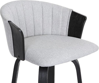 Armen Living Diana 26" Seat Height Mid Century Modern Swivel Black Wood Bar Stool for Kitchen Island Counter in Light Gray Fabric