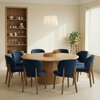 YOUNIKE Dining Chair with High Back Set of 8 Mid Century Modern Kitchen Chair Boucle Fabric Upholstered Armless Accent Chair 20" Wide Padded Seat with Wooden Legs for Living Room Bedroom Navy Blue