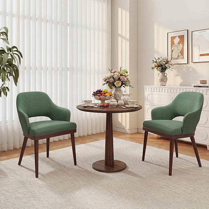 MALOL Wooden Dining Chairs Set of 6, Modern Fabric Upholstered Dining Room Chair, Kitchen Side Chairs, Farmhouse Dinner Chair with Open Back for Kitchen, Green
