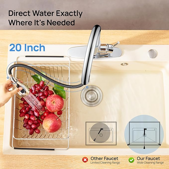 GAGALIFE Chrome Kitchen Faucets with Pull Down Sprayer - High Pressure Blade Spray Kitchen Sink Faucet, High Arc Single Handle Stainless Steel Classic Pull Out Spray Kitchen Faucet 1 or 3 Hole