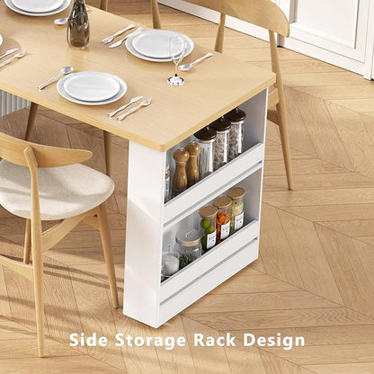 Polibi 82.6" Fluted Kitchen Island with Extendable Dining Table, for 4-6 Seating, Power Outlet (AC/USB/C), Double-Side Storage, 2 Drawers & Side Open Shelves, White
