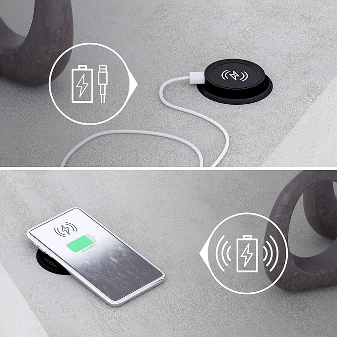 Mobili Fiver, Evolution Dining Table 47.2 x 23.6 in, with Wireless Charger, Concrete Effect, Grey with One Leg, Made in Italy