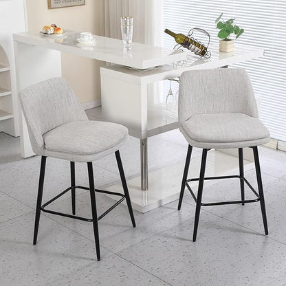 Counter Height Swivel Bar Stools Set of 2, 360° Swivel Upholstered Barstools with Back and Metal Legs, 25.6" Seat Height,Counter Stools for Kitchen Island and Pub,Linen Cloth