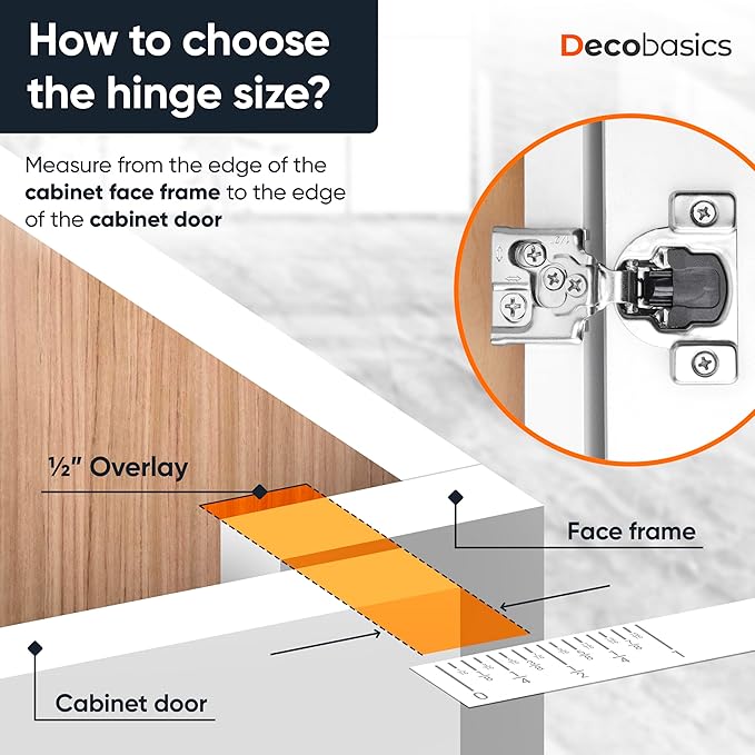 Decobasics 6 Pack Soft Close Cabinet Hinges – 1/2" Overlay for Kitchen Cabinet Doors, Slow Self-Closing Concealed Hidden Hinges for Face Frame –Stainless Steel, 3-Way Adjustable & Quiet Close Damper