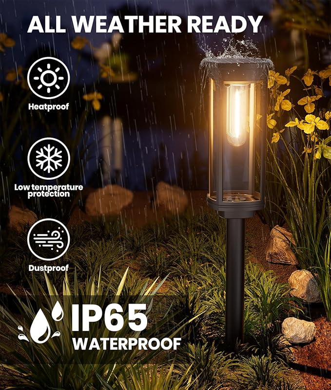 NEWMESSI 4 Pack Solar Pathway Lights Outdoor, Modern Super Brightness LED Solar Path Lights, IP65 Waterproof Garden Solar Powered Landscape Lighting for Outside Yard Garden Driveway Walkway Décor