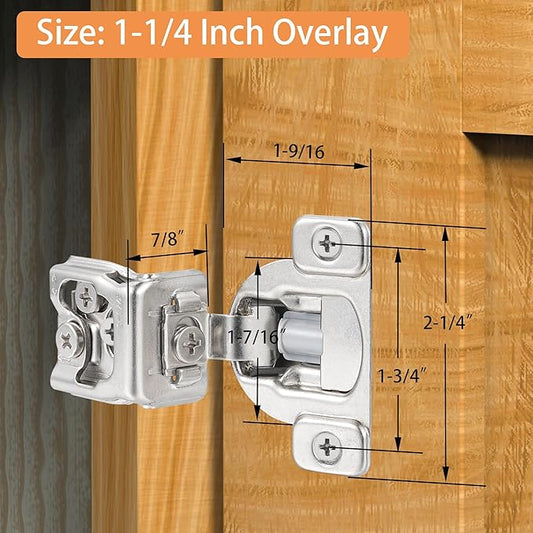 (4 Pack) 1-1/4 Inch Overlay Soft Close Cabinet Hinges, Kitchen Concealed Hinges for Face Frame Door, European Hinges with Brushed Nickel